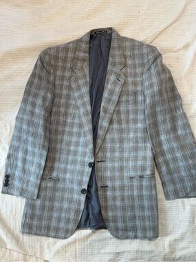 Vintage 80s Giorgio Armani 38R made in Italy Men's Gray Plaid Blazer - Jacket